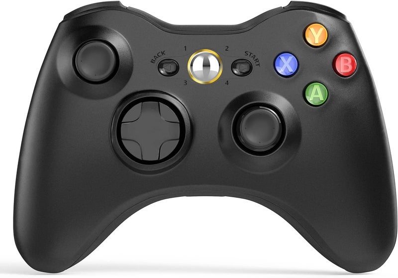 في & حول وحدة تحكم لاس��كية W&O متوافقة مع أجهزة Xbox 360 بتردد 2.4 جيجاهرتز، عصا تحكم لاسلكية متوافقة مع Xbox 360 وأجهزة الكمبيوتر التي تعمل بأنظمة Windows 7 و8 و10 و11 مع جهاز استقبال (أسود) - Image 1