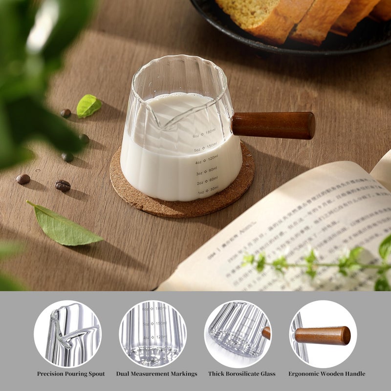 JJOO 6OZ Espresso Cups Glass, JJOO Espresso Shot Cup With V-Shaped Mouth, Glass Measuring Cup, Markings in both oz & ml - Image 3