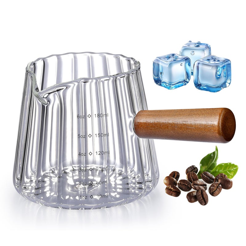JJOO 6OZ Espresso Cups Glass, JJOO Espresso Shot Cup With V-Shaped Mouth, Glass Measuring Cup, Markings in both oz & ml - Image 1