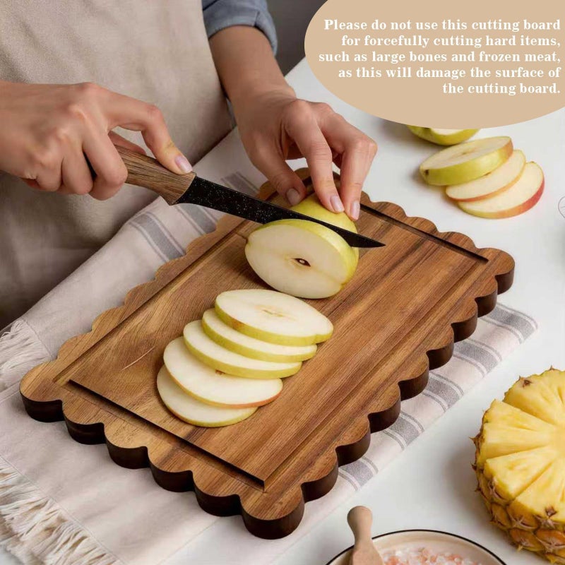 Entrirolly 3 Pcs Acacia Wood Scalloped Cutting Board Set, Decorative Cutting Boards Bread Charcuterie Board for Cottagecore Kitchen Grandmillenial Decor Cheese Meat Fruit Bread Chopping Blocks (Classic Style) - Image 4