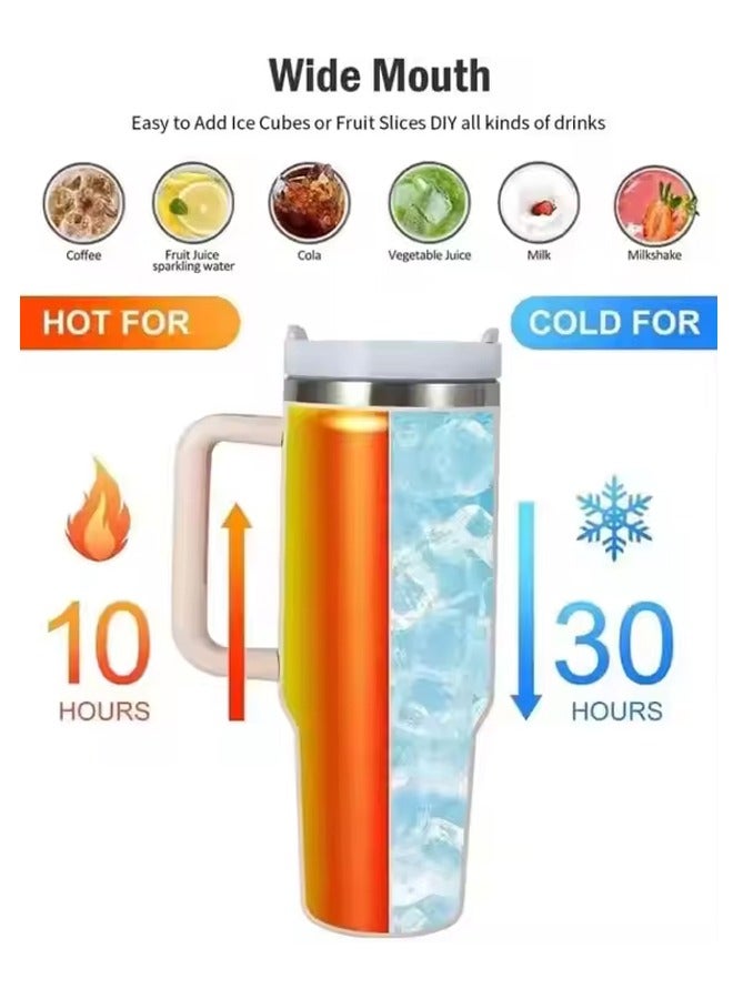 Hihonor 40 oz Stainless Steel Tumbler with Handle and Straw,  Straw Leakproof Flip, Insulated Travel Mug Iced Coffee Cup, Reusable Water Bottle for Lover Women Mother Men Car Gym Travel(White) - Image 3