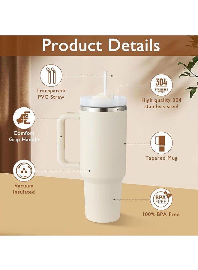 Hihonor 40 oz Stainless Steel Tumbler with Handle and Straw,  Straw Leakproof Flip, Insulated Travel Mug Iced Coffee Cup, Reusable Water Bottle for Lover Women Mother Men Car Gym Travel(White) - Image 5