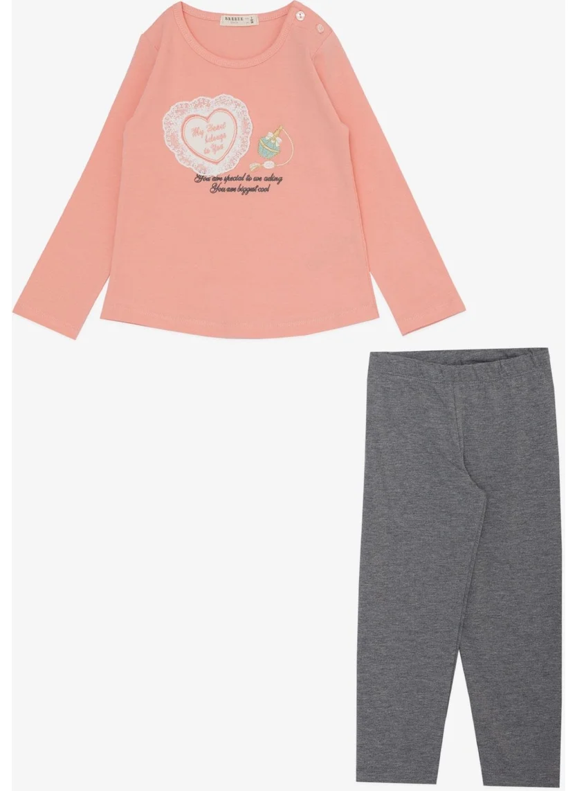 Breeze Girl's Tights Set with Perfume Bottle Embroidery Printed Laced Heart 1.5-5 Years, Salmon