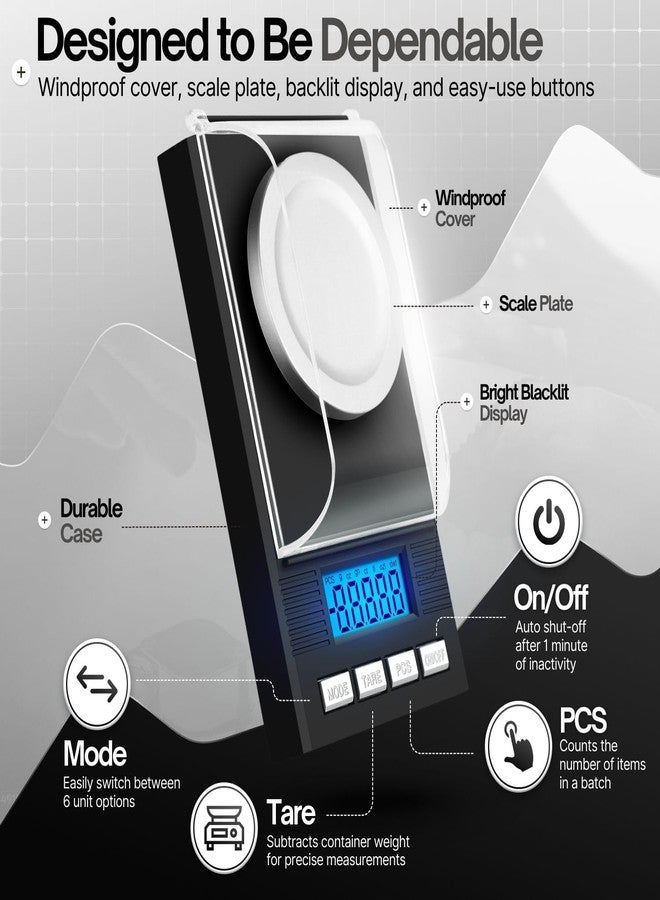 Flexzion Digital Milligram Scale Kit - 50g/0.001g, High Precision Micro Scale, Jewelry Scale, Powder Scale, Reloading Scale, Mg Scale for Weighing Powders & Medicine, Includes 50g Calibration Weight - Image 5