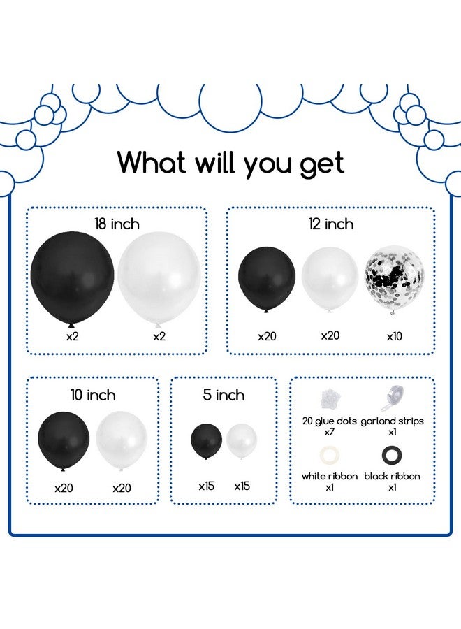 COKAOBE Black And White Balloon Garland Arch Kit, 124Pcs White Black Confetti Latex Balloons For Baby Shower Birthday Graduation Wedding Engagements Anniversary Celebrations Party Decorations - Image 2