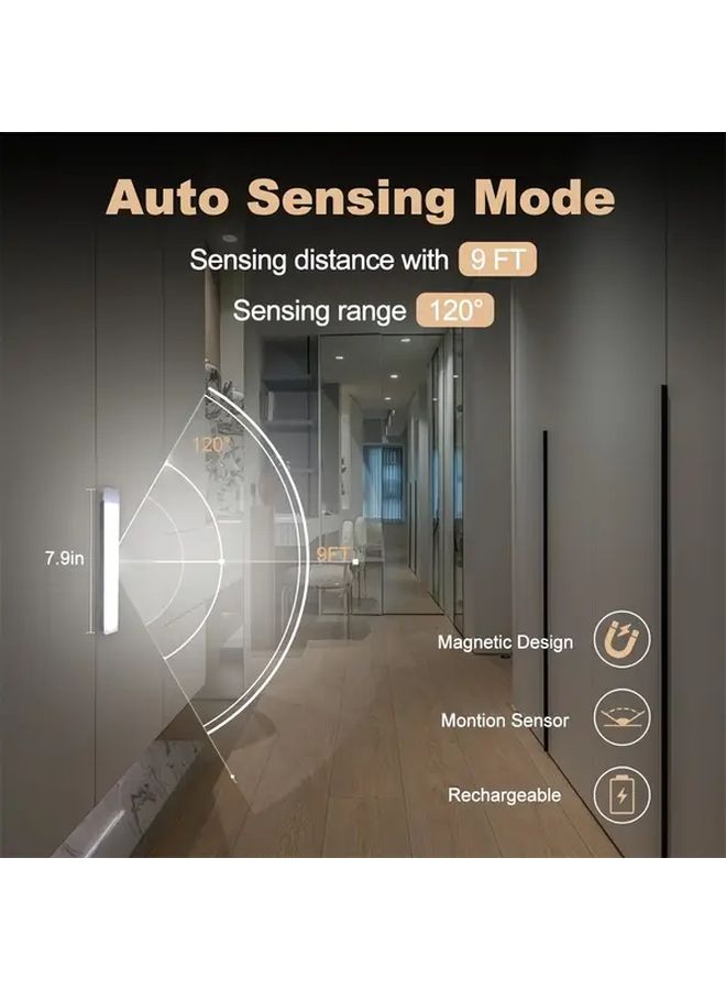 4 قطع شرائط إضاءة LED بيضاء بحساس حركة 30 سم تركيب مغناطيسي تلقائي - Image 4