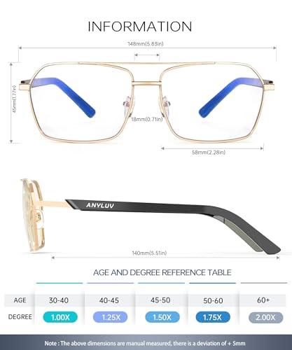 ANYLUV Reading Glasses Men/Women 1.25, Anti Eyestrain Blue Light Reader for Women, Metal Cheaters Reading Computer Glasses - Image 5