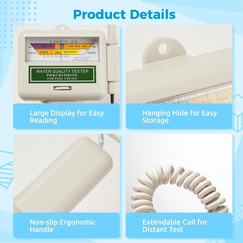 Portable Water Quality Tester, 2-in-1 Ph & Chlorine Monitoring Device for Pools, Spas, Aquariums, Drinking Water Analysis - Image 2