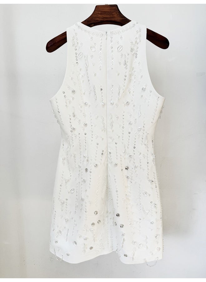 Madam Uniq White Sleeveless Mini Dress with Crystal Embellishments - Image 5