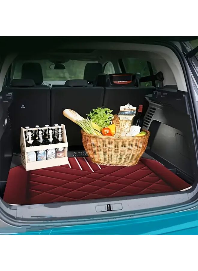 1pc Premium Red And Black Quilted Trunk Mat With Diamond Stitching Durable Polyester Spacious Design For Everyday Use Or Moving Items Stylish Cargo Liner For Car Trunk - Image 3