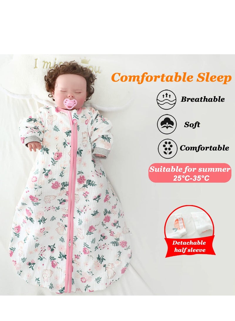 Arabayt 0.5 TOG Baby Sleeping Bag, 100% Cotton Baby Sleeping Bag, Double Zipper Gauze Baby Sleeping Bag Long Sleeve, Baby Wearable Blanket, Suitable for Babies 0-24 Months - Image 3