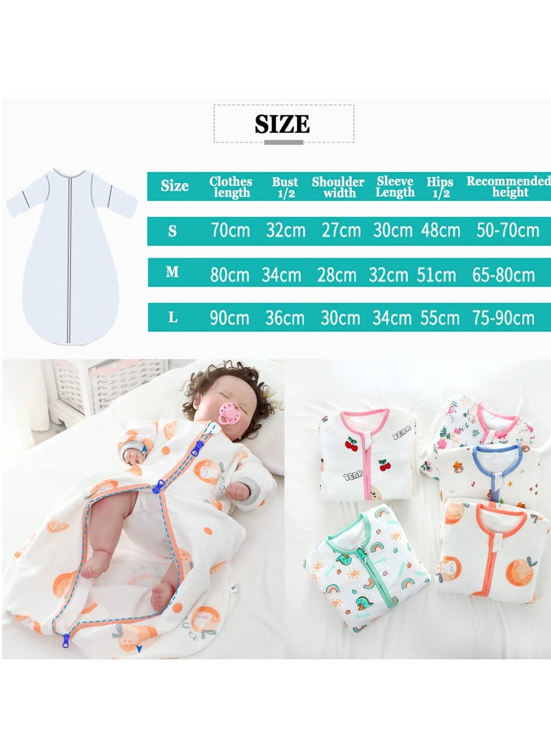 Arabayt 0.5 TOG Baby Sleeping Bag, 100% Cotton Baby Sleeping Bag, Double Zipper Gauze Baby Sleeping Bag Long Sleeve, Baby Wearable Blanket, Suitable for Babies 0-24 Months - Image 4