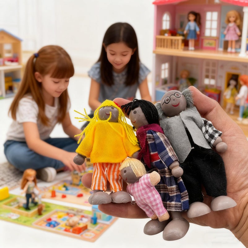 HYSTYLE 7 Pack Wooden Doll House Family Dollhouse Dolls Family Pretend Play Figures, Family Role Play Pretend Play Mini People Figures (African American) - Image 4