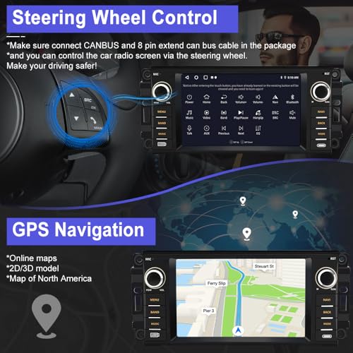 Votheon 2GB+64GB Radio Upgrade for Jeep Wrangler 2007-2018,Ram 1500,Chrysler,etc...7" HD Touch Screen with Wireless CarPlay/Android Auto FM AM WiFi GPS DSP - Image 4