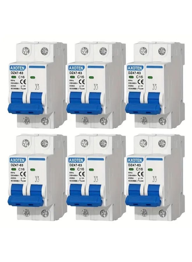 6PC 16A AC مفتاح هوائي DZ47 63 قاطع دائرة مصغر 2P صمامة كهربائية مفتاح C45 - Image 1