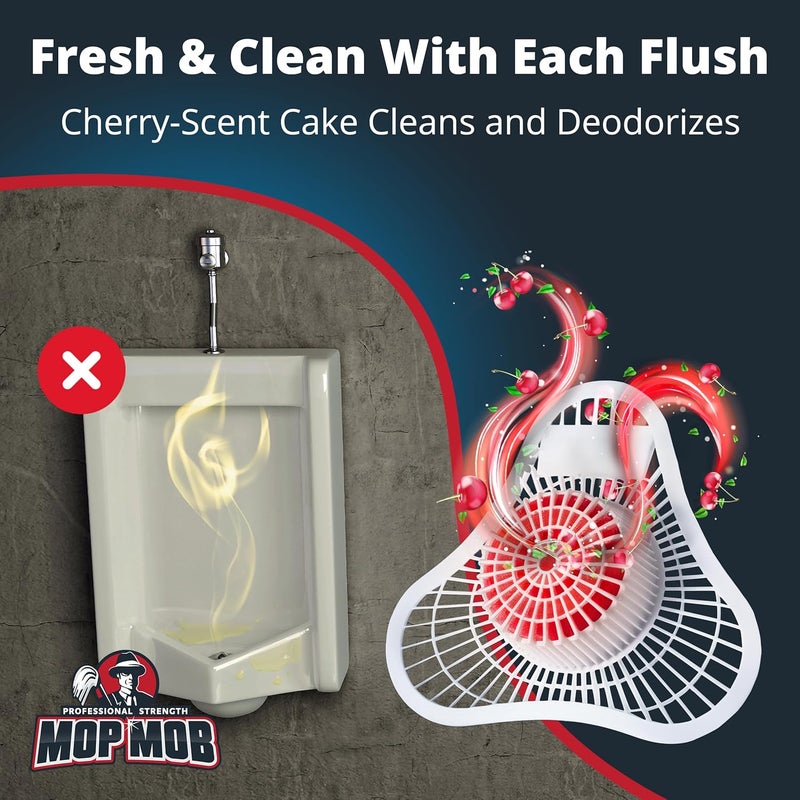 Mop Mob Long Lasting Urinal Screen and Deodorizer with Non-Para Block 12 Pk. Universal-Fit, Cherry-Scent Cake Releases Cleaning Agents To Remove Odor. Durable Mat Limits Janitorial Cleaning & Supply Needs - Image 4