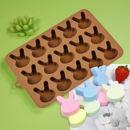 EDUEE Easter Bunny Molds 2pcs Silicone Chocolate Mold Rabbit Shape Easter Candy Mold 15 Cavity for Resin Soap Ice Cube Gummy Cupcake Decoration - Image 3