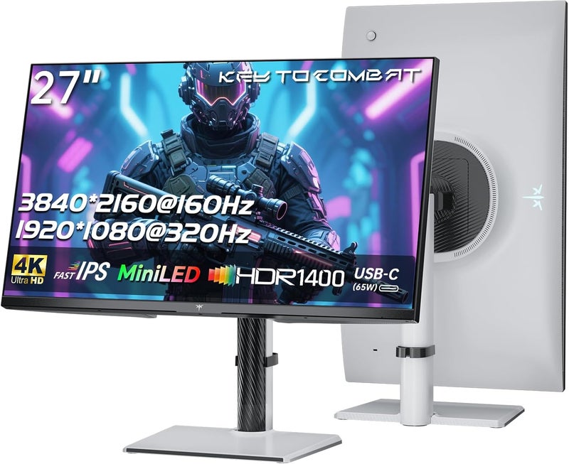 KTC MiniLED Gaming Monitor 27 Inch | 4K@160Hz, FHD@320Hz Seamless Switching | 1152 Zone Local Dimming | VESA Display HDR1400 | 1ms Response Time | Adaptive Sync | 145% sRGB | KVM | White | M27P6 - Image 1