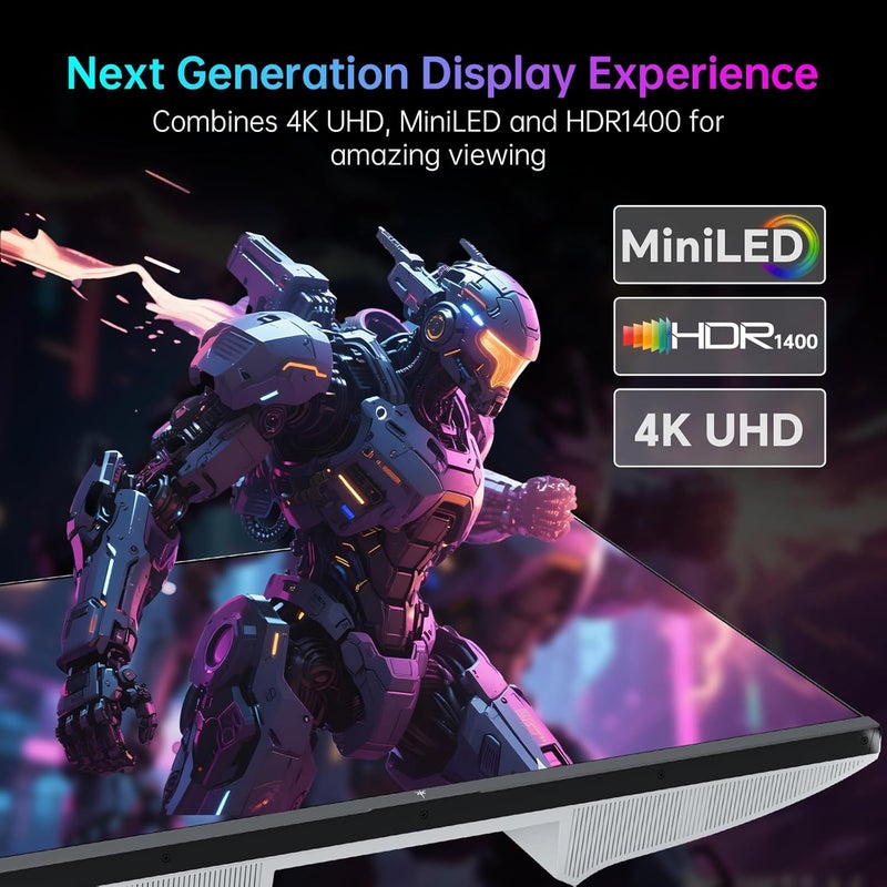 KTC MiniLED Gaming Monitor 27 Inch | 4K@160Hz, FHD@320Hz Seamless Switching | 1152 Zone Local Dimming | VESA Display HDR1400 | 1ms Response Time | Adaptive Sync | 145% sRGB | KVM | White | M27P6 - Image 5