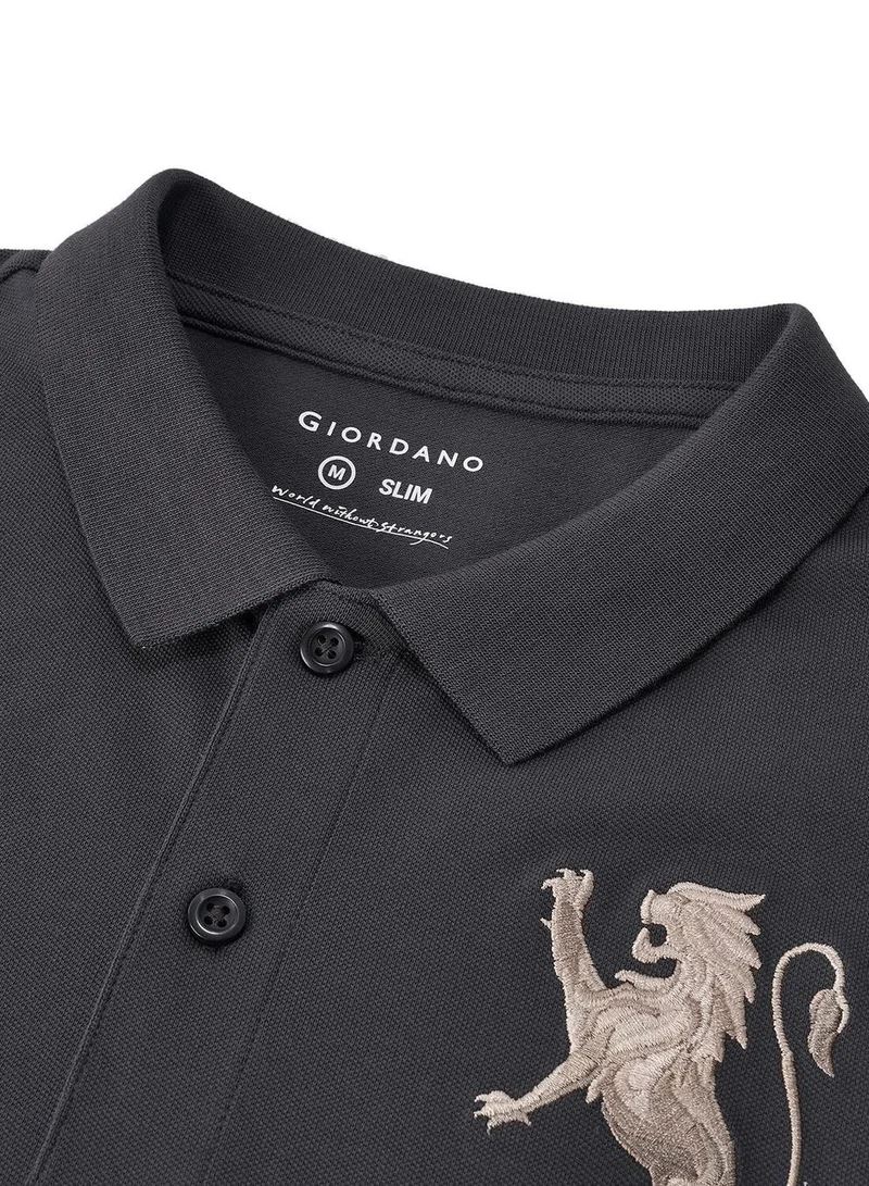 GIORDANO  Men's 3D Lion Polo: Slim Fit, Bold Embroidery, Premium Pique for Men | Best Price UAE