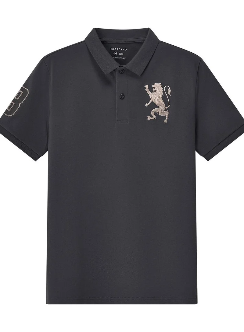 Men's 3D Lion Polo: Slim Fit, Bold Embroidery, Premium Pique