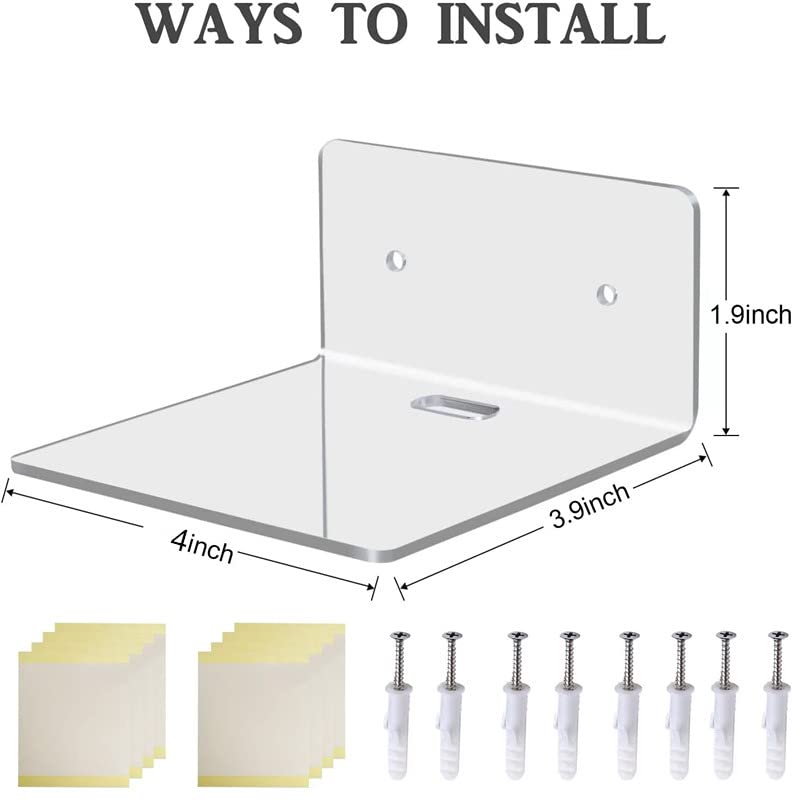 Bolidery 4 Pack Small Wall Shelf, 4'' Acrylic Wall Shelves Display Ledges for Storage & Decoration, Small Floating Shelf for Wall with 2 Types of Installation (Adhesive or Screw) - Image 2