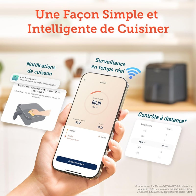 COSORI Wifi Air Fryer 6.4L, Air Fryer with Dual Resistance, 60+ App Recipes Created by Chef in Spanish, Oil-Free Fryer with 12 Programs, Dark Grey, Dual Blaze - Image 5