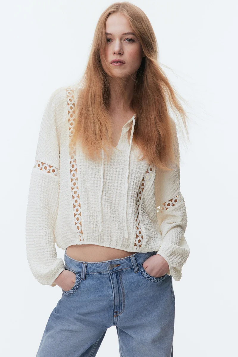 H&M Lace-inset crinkled blouse