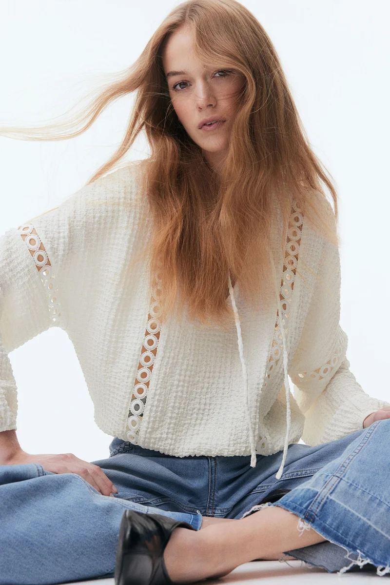 H&M Lace-inset crinkled blouse