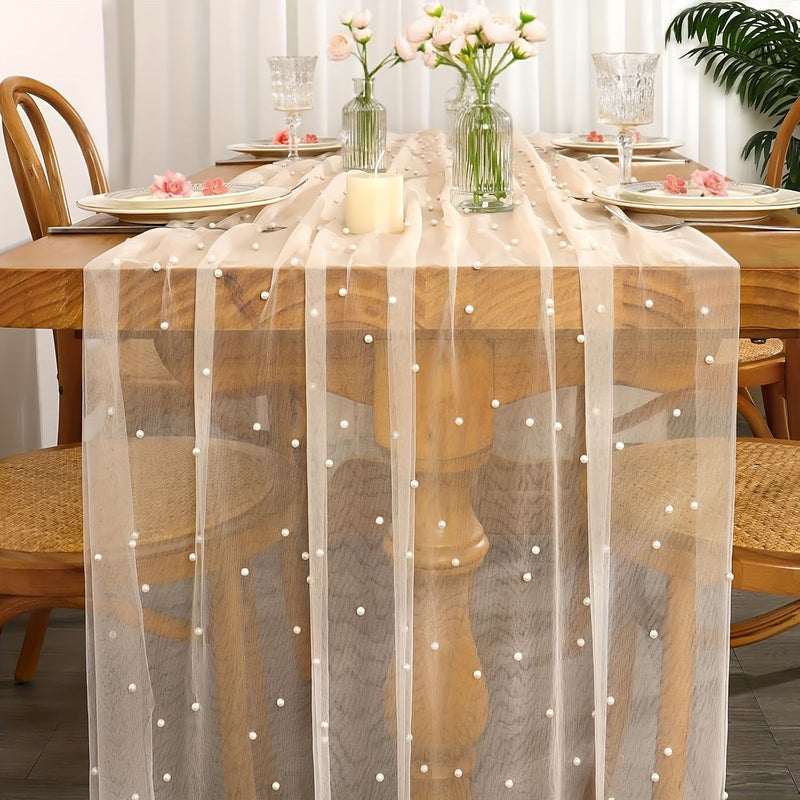 Champagne Bohemian Sheer Lace Table Runner 62.99x118.11 Inch Rustic Rectangular Decoration for Bridal Shower Wedding Birthday Party Arch Veil - Image 2