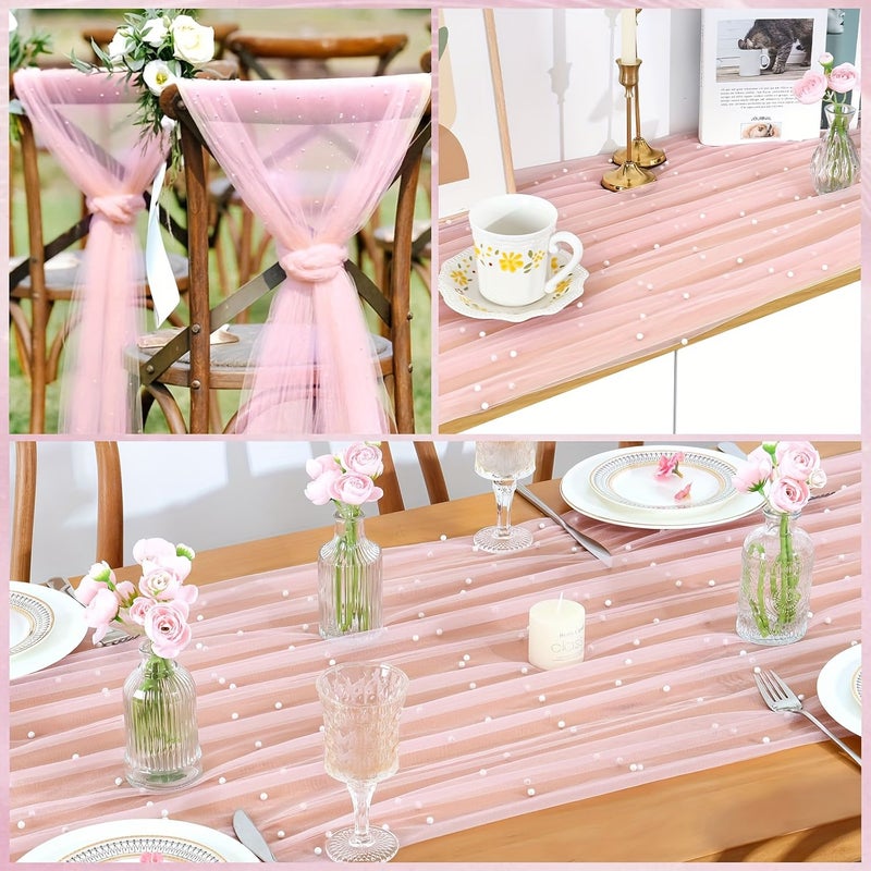 Champagne Bohemian Sheer Lace Table Runner 62.99x118.11 Inch Rustic Rectangular Decoration for Bridal Shower Wedding Birthday Party Arch Veil - Image 1
