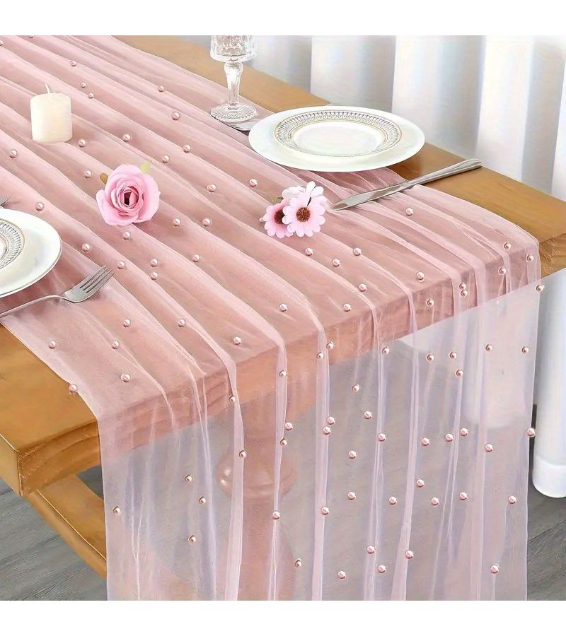 Champagne Bohemian Sheer Lace Table Runner 62.99x118.11 Inch Rustic Rectangular Decoration for Bridal Shower Wedding Birthday Party Arch Veil - Image 4
