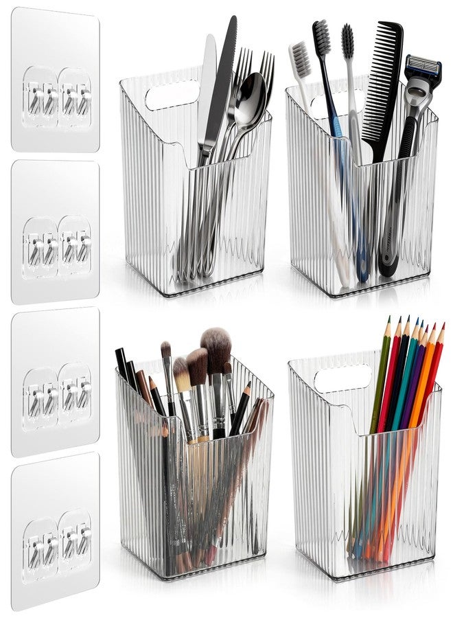 CINDALOG 4 PCS Wall Mount Organizer, Cabinet Door Organizer Storage with Adhesive Bins Inside Cabinet Door Storage, Makeup Organizer, Basket for Kitchen Bathroom - Image 1