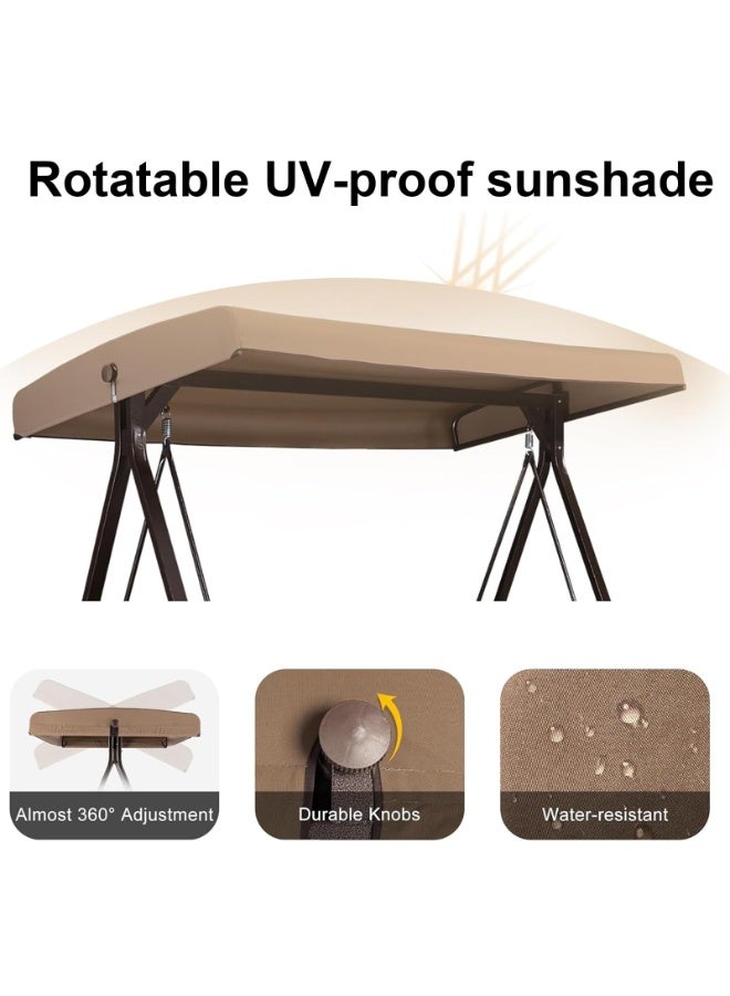 شو وو كرسي أرجوحة خارجي متين بإطار فولاذي مع وسائد مقاومة للعوامل الجوية، كرسي معلق متعدد الوظائف للحديقة والشرفة والفناء الخلفي للاسترخاء، لون كاكي - Image 4