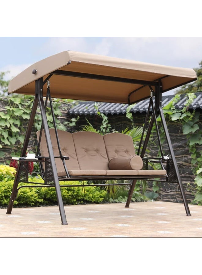 شو وو كرسي أرجوحة خارجي متين بإطار فولاذي مع وسائد مقاومة للعوامل الجوية، كرسي معلق متعدد الوظائف للحديقة والشرفة والفناء الخلفي للاسترخاء، لون كاكي - Image 1