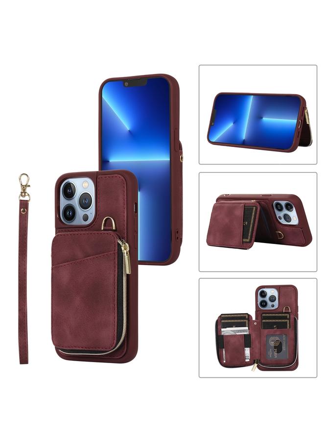 زبون جراب لهاتف iPhone 13 Pro Max مزود بسحاب وحقيبة بطاقات وغطاء خلفي للهاتف - Image 1