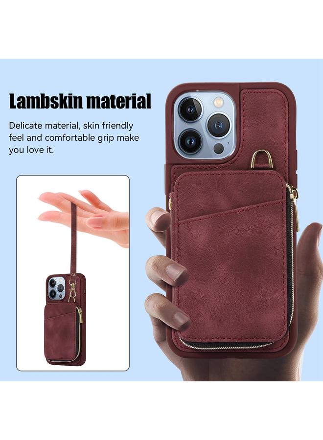 زبون جراب لهاتف iPhone 13 Pro Max مزود بسحاب وحقيبة بطاقات وغطاء خلفي للهاتف - Image 3