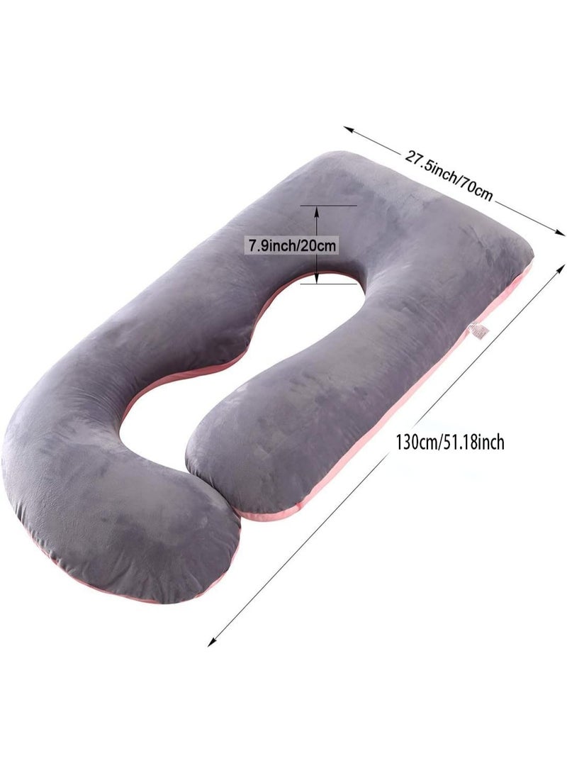 Flushrenic Pregnancy pillow，Extra Large Velvet Pregnancy Pillow,for Sleeping Pregnant Women Soft Pregnancy Body Pillow, Support for Back, HIPS, Legs J Shaped Maternity Pillows 28x57inch Pink/Gray - Image 2