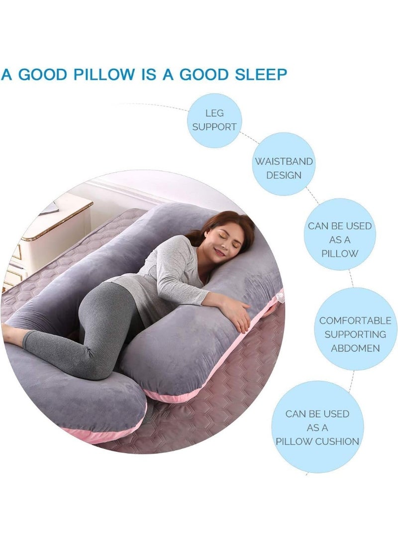 Flushrenic Pregnancy pillow，Extra Large Velvet Pregnancy Pillow,for Sleeping Pregnant Women Soft Pregnancy Body Pillow, Support for Back, HIPS, Legs J Shaped Maternity Pillows 28x57inch Pink/Gray - Image 4