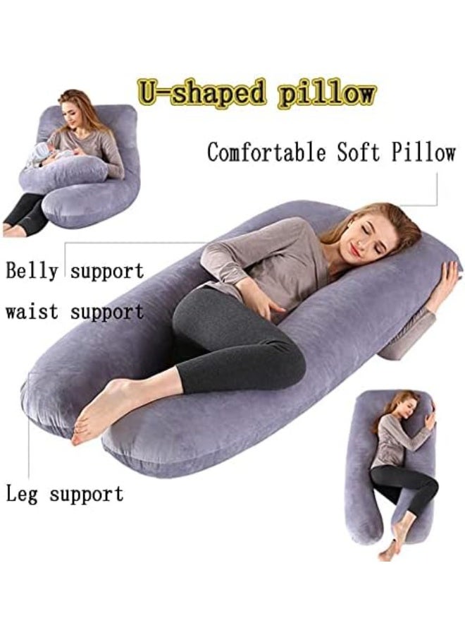 Flushrenic Pregnancy pillow，Extra Large Velvet Pregnancy Pillow,for Sleeping Pregnant Women Soft Pregnancy Body Pillow, Support for Back, HIPS, Legs J Shaped Maternity Pillows 28x57inch Pink/Gray - Image 5