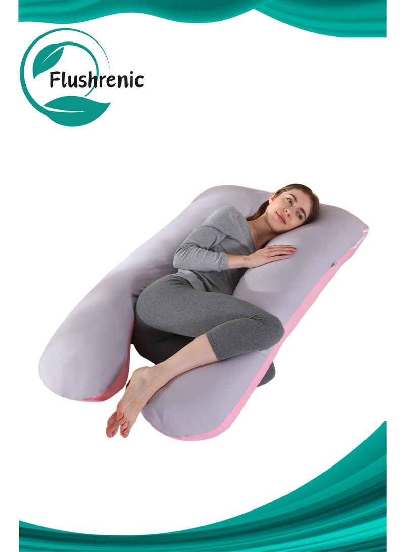 Flushrenic Pregnancy pillow，Extra Large Velvet Pregnancy Pillow,for Sleeping Pregnant Women Soft Pregnancy Body Pillow, Support for Back, HIPS, Legs J Shaped Maternity Pillows 28x57inch Pink/Gray - Image 1