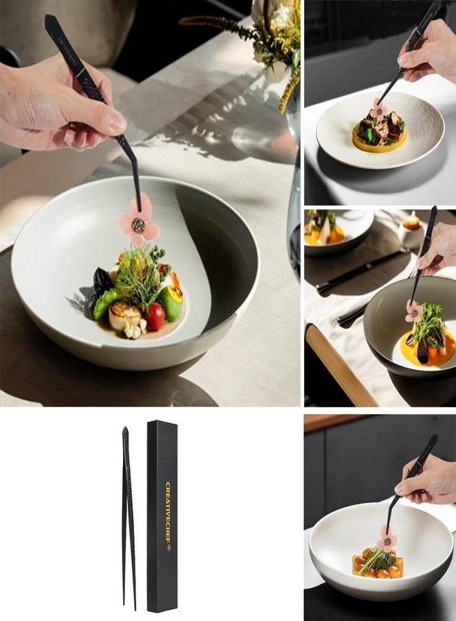 CREATIVECHEF ملقط طهي احترافي من كرييتيف شيف، مقاس 10 بوصات، ملقط مطبخ احترافي، ملقط دقيق مستقيم مقاس 10 بوصات للطهي والشواء والتقديم، مصنوع من الفولاذ المقاوم للصدأ، أسود (1) - Image 5