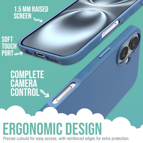 Smartish® iPhone 16 Plus Magnetic Case - Gripmunk Compatible with MagSafe [Lightweight + Protective] Slim & Thin Grip Cover with Microfiber Lining for Apple iPhone 16 Plus - Blues on The Green - Image 3