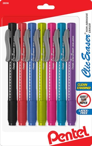 Pentel ممحاة بنتل كليك، قبضة على شكل قلم قابلة للسحب - عبوة من 7 ممحيات ملونة متنوعة للفن، الرسم والتخطيط - Image 5