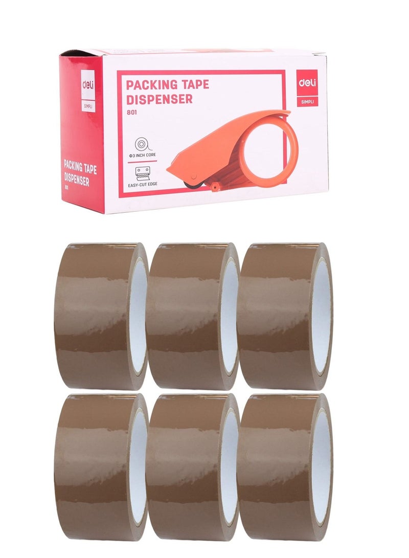 Deli 6-Piece Brown Packing Tape With Dispenser - Image 1