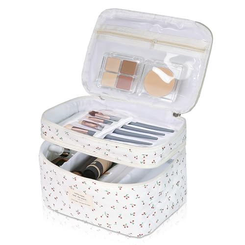 Gosect Makeup bag Large Cosmetic Bag for Women Girls Cute Quilted Makeup Bags Floral Coquette Aesthetic Toiletry Bag Travel Make Up Organizer Bag Cherry - Image 1