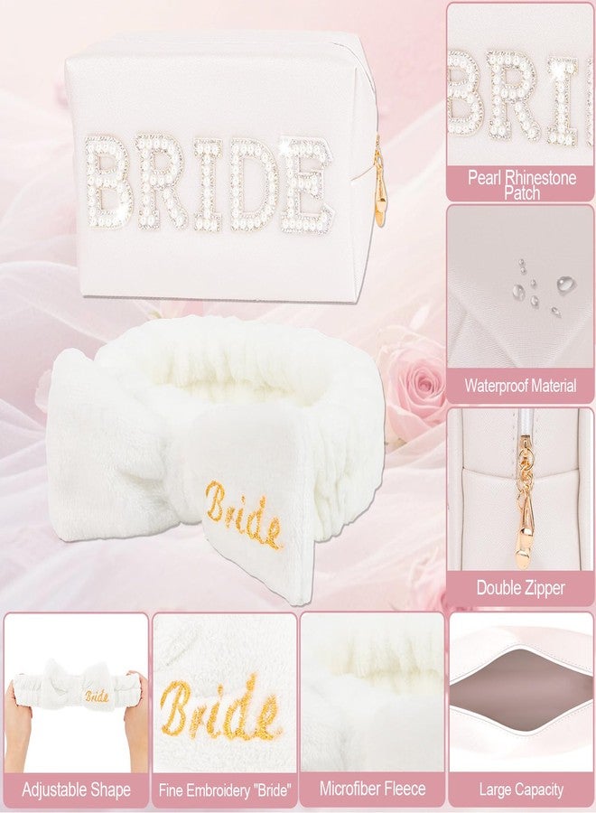 CIEHER Bride To Be Gift Set - Bride Spa Headband & Slippers, Makeup Bag, Bridal Gifts for Bachelorette Party Favors Bridal Shower Wedding Day - Image 2