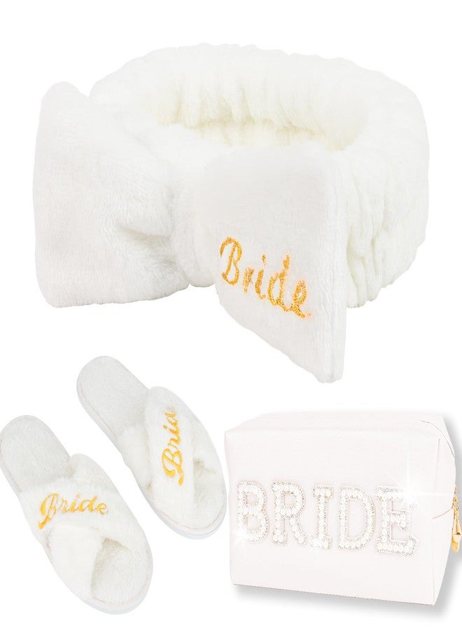 CIEHER Bride To Be Gift Set - Bride Spa Headband & Slippers, Makeup Bag, Bridal Gifts for Bachelorette Party Favors Bridal Shower Wedding Day - Image 1