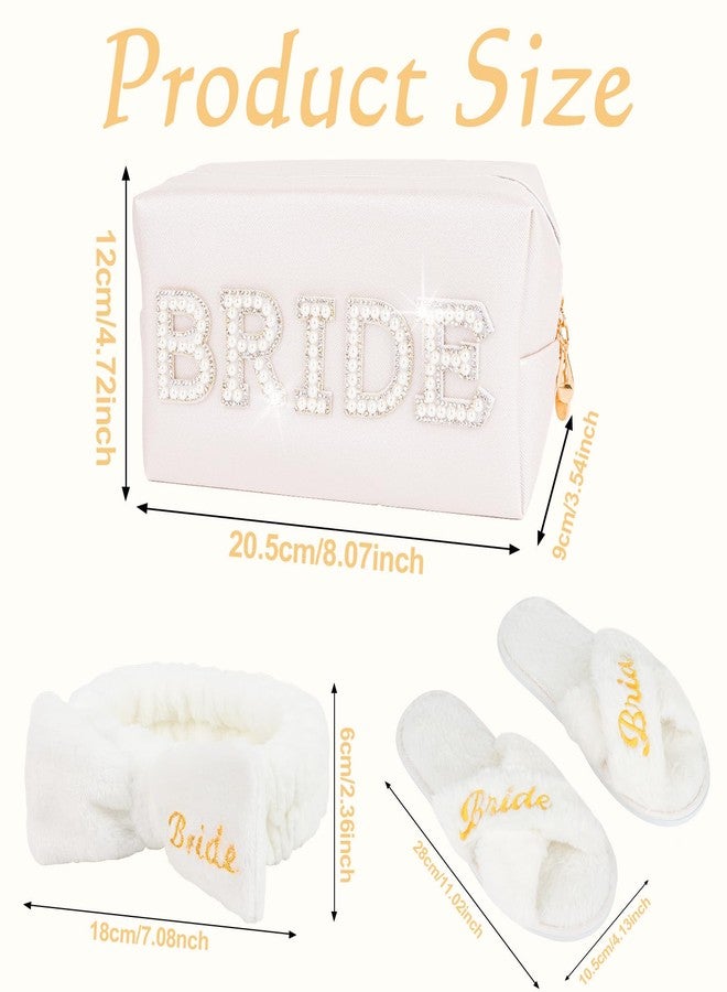 CIEHER Bride To Be Gift Set - Bride Spa Headband & Slippers, Makeup Bag, Bridal Gifts for Bachelorette Party Favors Bridal Shower Wedding Day - Image 3