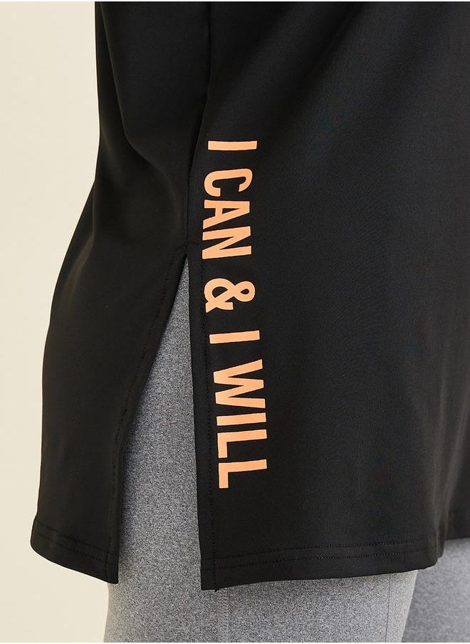 Styli Slogan Side Slit Detail Loose Yoga Fit Top  - Image 3